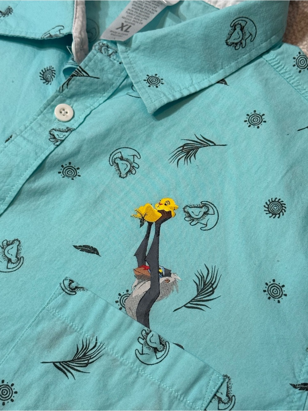 Disney Lion King Rafiki Simba Shirt Mens XL Button Up AOP Y2K Cartooncore